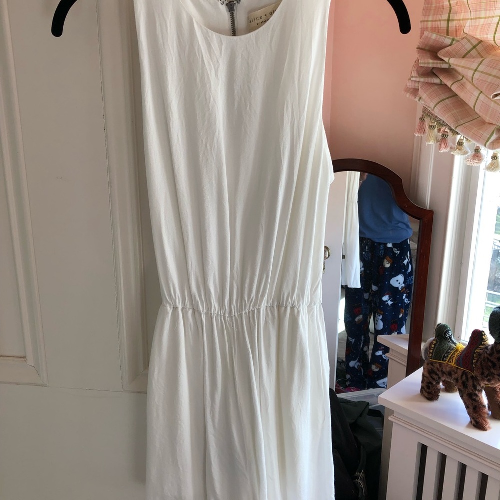 Alice + Olivia white romper with cool open back
